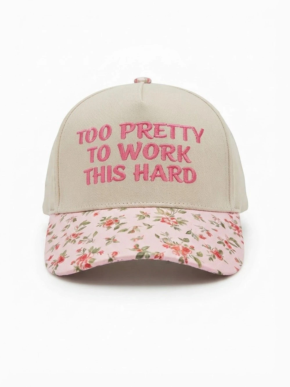 Zenana Too Pretty To Work This Hard Trucker Hat Pink & Cream